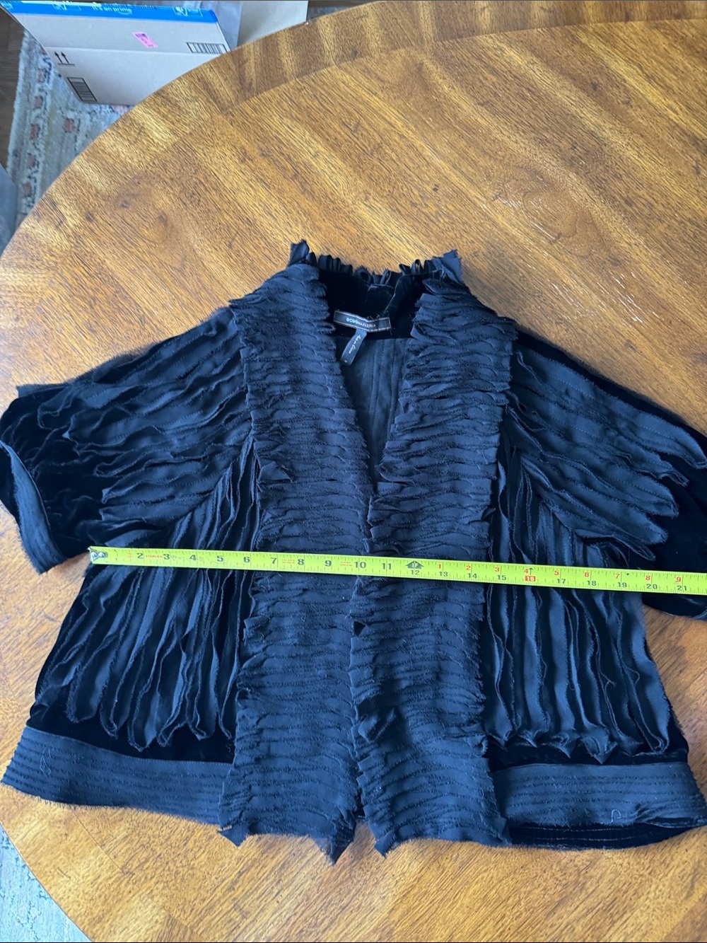 BCBGMaxAzria Black Textured Ruffle Open-Front Jacket - Picture 7 of 9